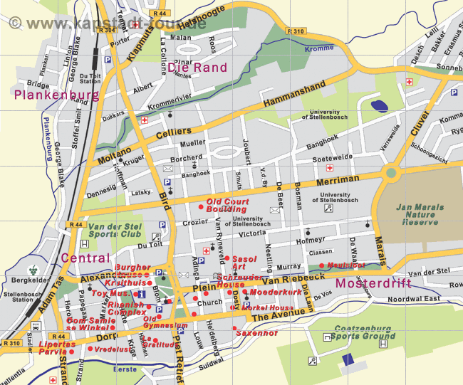 Stadtplan der Innenstadt von Stellenbosch